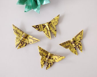 Set of 4 handmade origami little patterned butterflies (Inspirational messages) / gift toppers / card decorations / handmade gift