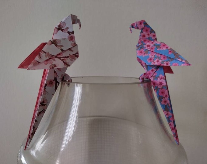 Handmade origami parrot in cherry blossoms patterns / hanging decorations / party favours / handmade eco friendly gift