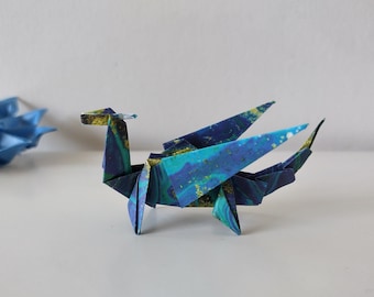 Handmade Marbled Origami Dragon: Fantasy Paper Creature, Placeholder, eco gift
