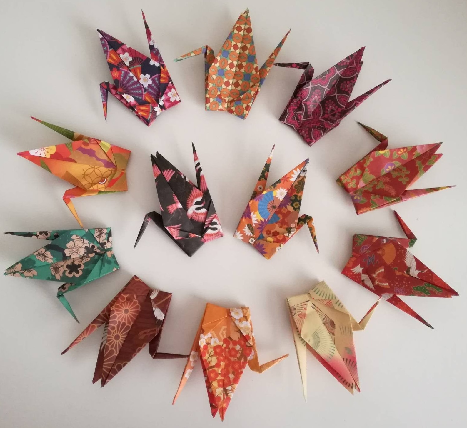 Set of 12 handmade origami cranes kimono patterns / hanging Etsy
