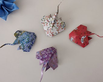 Set of 4 handmade origami stingrays manta rays in assorted Chiyogami patterns / paper fish / cake toppers / handmade gift