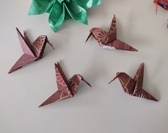 Set of 4 handmade origami little flying hummingbirds in Kimono patterns / cake toppers / hanging decorations / party favours