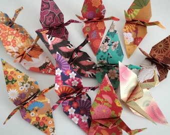 Set of 12 handmade origami cranes (kimono patterns) / hanging decorations / party decorations