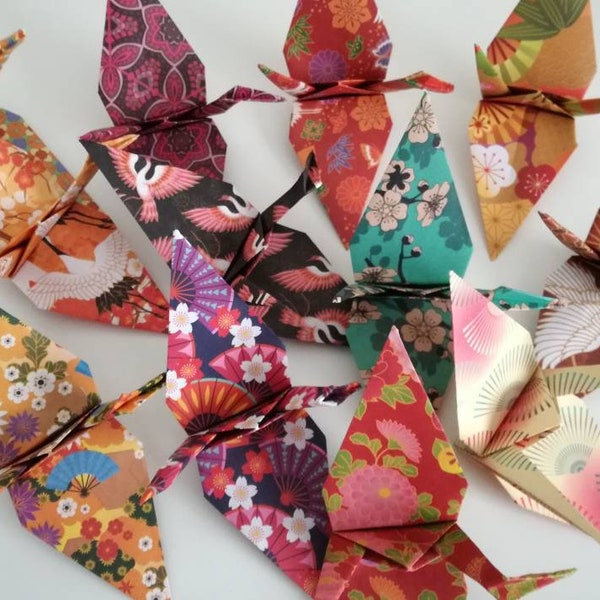 Set of 12 handmade origami cranes (kimono patterns) / hanging decorations / party decorations