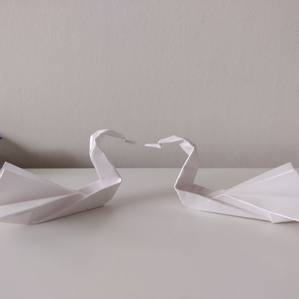 Handmade Origami Swans (Set of 2): Ivory Shimmer Paper Wedding Decor, eco friendly gift