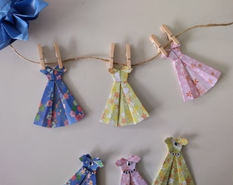 Set of 3 handmade origami flower patterned little formal dresses / paper gowns / hanging decorations / card decorations  / eco friendly gift