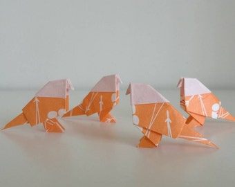 Set of 4 handmade origami orange and white patterned little birds / handmade gift