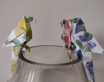 Handmade Origami Parrot: Fruit Patterned water coloured Paper Hanging Decoration