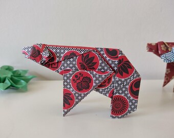 Handmade Origami Large Bear: Japanese Chiyogami Paper Decoration, animal lover gift