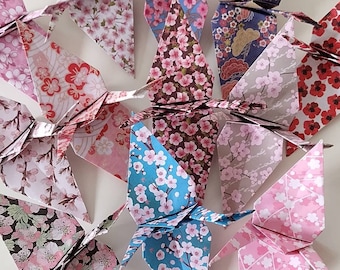 Handmade Origami Cranes (Set of 12): Cherry Blossoms Pattern Hanging Decor, good luck gift