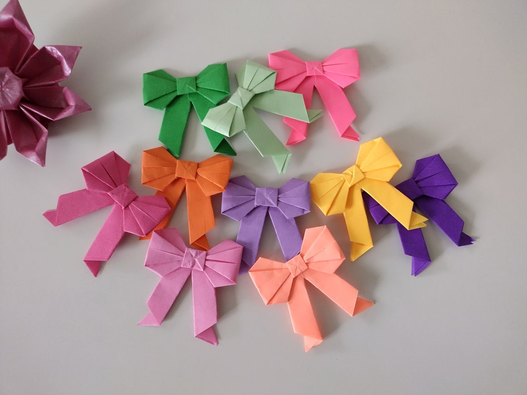 Origami With Ribbons Set of 10 Handmade Origami Bows Ribbons in Assorted Colours / Gift Tags ...