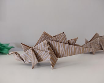Origami Stegosaurus Dinosaur: Brown Kraft Paper Dino Cake Topper, Kids Birthday Party Decor