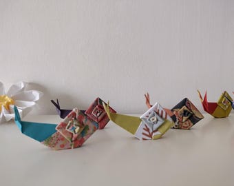 Handmade Origami little snails (Set of 4): Kimono patterns, paper gift, party favours
