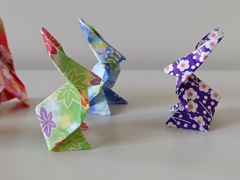 Origami Blue Rabbit Handmade Origami Little Rabbits (set of 8): Japanese Chiyogami Patterns ...