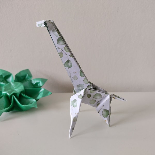 Handmade origami white and green floral patterned giraffe (Romantic collection) / mobile decorations / handmade eco friendly gift