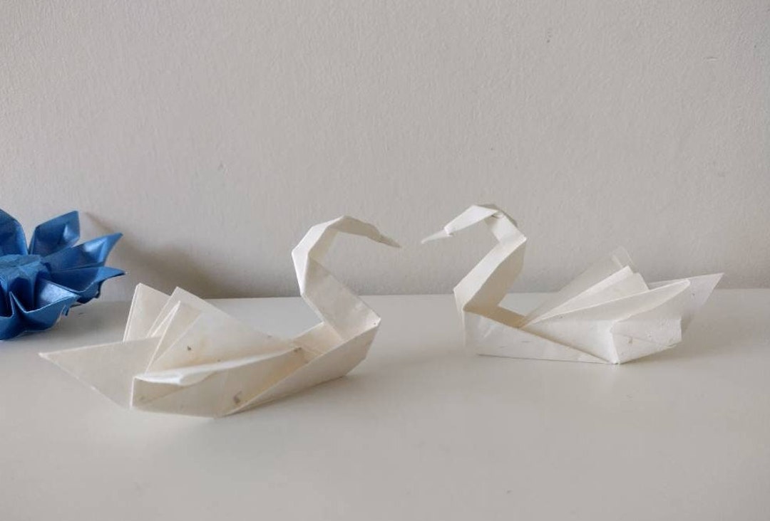 Pink Swan Rice Paper Handmade Origami Swans (set of 2): Xuan Rice Paper Wedding Decor, Eco ...
