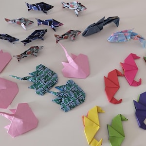 Special price bundle of handmade origami sea creatures / mobile decorations / cake toppers / gift embellishments / party favours