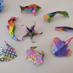 Origami Sea Creatures Set: Rainbow Paper Fish, Baby Mobile Decor