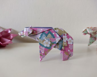 Handmade Origami Bear: Cherry Blossom pattern Paper Decoration, animal lover gift