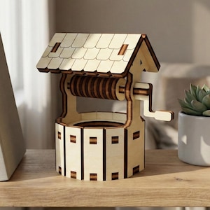 Archivo de corte láser en miniatura para pozo de agua, plantilla SVG para decoración de muebles de casa de muñecas (descarga digital)