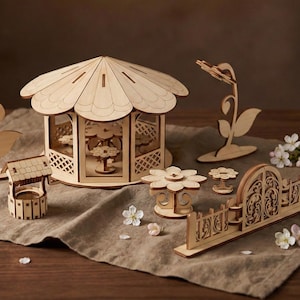 Fairy Garden Miniature Set Laser Cut File, DXF Dollhouse Furniture for DIY Fantasy Scene