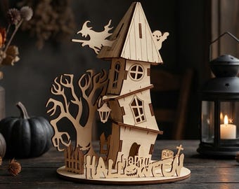 Halloween Haunted House - Laser Cut File, SVG Spooky Wooden Decor DIY Project
