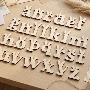 Letras para decoração de Páscoa - Arquivo para corte a laser, alfabeto em SVG com orelhas de coelho (Download digital)