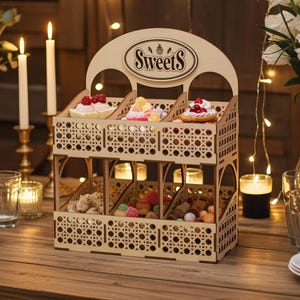 Plano SVG de expositor cortado con láser: Dulces y golosinas (descarga digital)