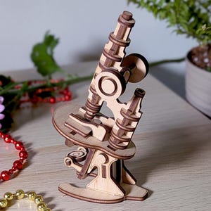 Microscope Laser Cut File, SVG Science Miniature Laboratory Model Educational Decor Template (Digital Download)