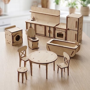 Puppenhaus Küche Möbel Set Laser Cut Datei, SVG Bundle für Kinder Projekte (Digitaler Download)