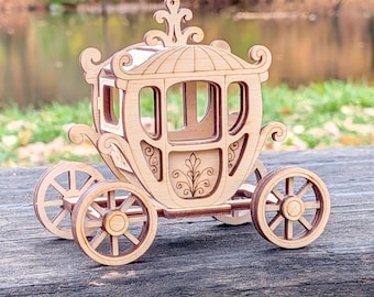 Wagen: lasergesneden bestand, multiplex miniatuur vectorplan voor doe-het-zelfweergave of cadeau