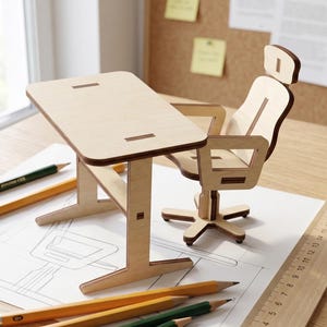 Dollhouse Furniture SVG: PC Chair and Desk Laser Cut Files (Digital Download)