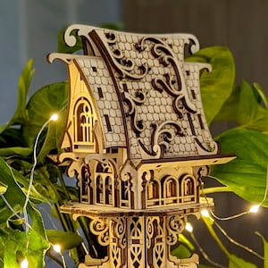 Garden Stake Elf House - Laser Cutting File, SVG vector plan of 3d plywood miniature