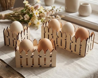 Paquete de porta huevos cortados con láser - Archivos SVG y DXF: Soporte de Pascua (Descarga digital)