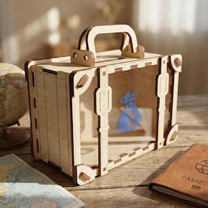 Koffer Spardose Laser geschnitten Datei, SVG Reise Ersparnisse Sparschwein Vektor-Muster