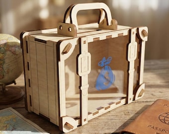 Suitcase Money Box Laser Cut File, SVG Travel Savings Piggy Bank Vector Pattern