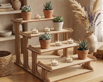Tiered Display Stand SVG, Laser Cut Wooden Shelf, CNC Retail Display Rack Template