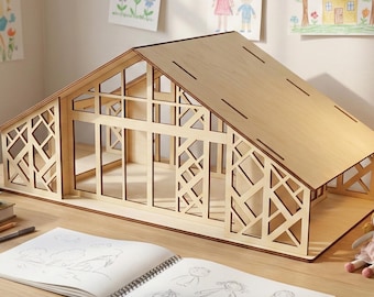 Modern Wooden Dollhouse Laser Cut File, Open Play House SVG Pattern (Digital Download)