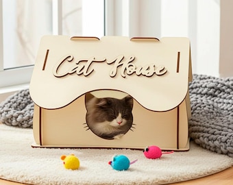 Cat House - SVG Laser Cut File, Cat Home Bed Vector Plan for Cutting Machines