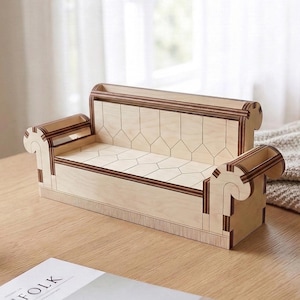 Sofa Dollhouse Furniture - SVG Laser Cut File, Midcentury Couch Wooden Miniature (Digital Download)