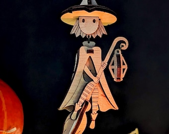 Witch Ornament Laser Cut File, SVG Halloween Hanging Decoration CNC Vector Template (Digital Download)