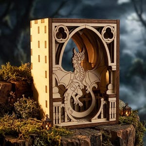 Diorama de fantasía de dragón - Proyecto SVG cortado con láser, archivo digital