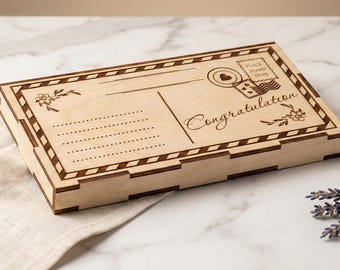 Archivo cortado a láser para caja de regalo con sobre, plantilla SVG estilo postal para boda (descarga digital)