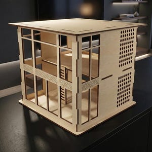 Moderne zweistöckige Laser-Schnittdatei, DXF-Datei Schnittmuster 2-stöckiges Holzhaus