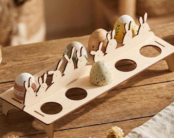Porta huevos de Pascua con forma de conejito - Archivo cortado a láser, SVG, proyecto de madera CNC (descarga digital)