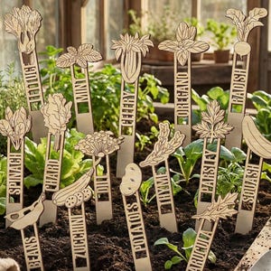 Garden Stakes Bundle - Laser Cut SVG File, Digital Plant Markers Set