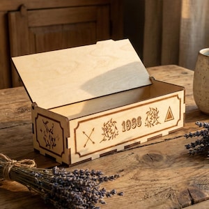 Vintage Wooden Keepsake Box Laser Cut File, SVG Memory Storage Box CNC Template