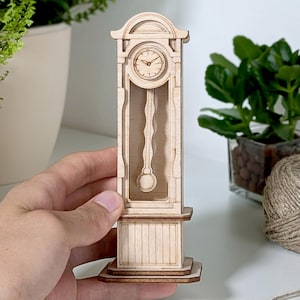Pendulum Clock Laser Cut File, SVG Dollhouse Furniture Cabinet Vector Plan with Assembly Onstruction