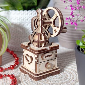 Moulin à café découpé au Laser fichier, modèle de décoration de moulin manuel miniature cuisine vintage SVG