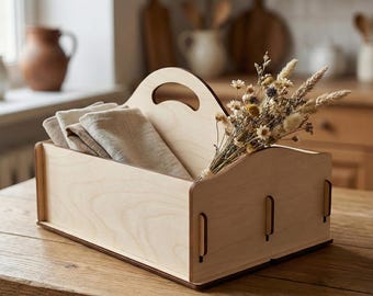 Wooden Storage Basket Laser Cut File, SVG Farmhouse Organizer Box CNC Template (Digital Download)